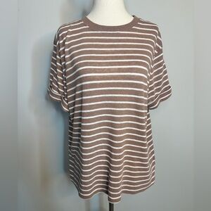 Sz L A New Day linen blend short sleeve enter striped dusty rose white striped